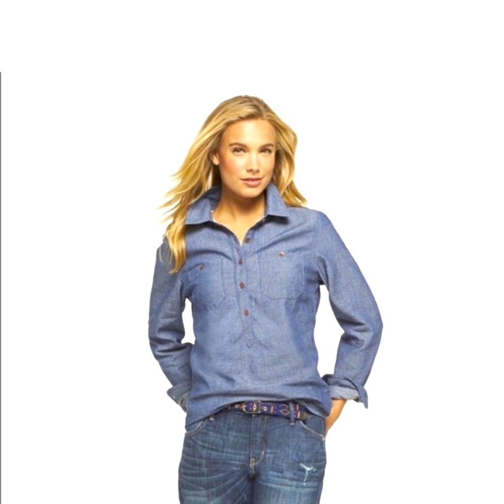 Toms Long Sleeve Polka Dot Denim Shirt